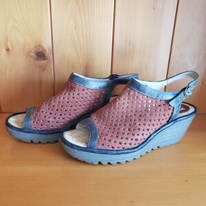 Fly London Brown and Black Wedge Sandals